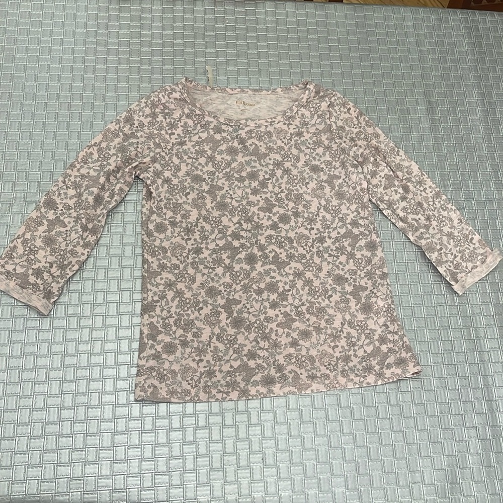 Kim Rogers Pink Floral Long Sleeve T-Shirt Silver Threading Size Small